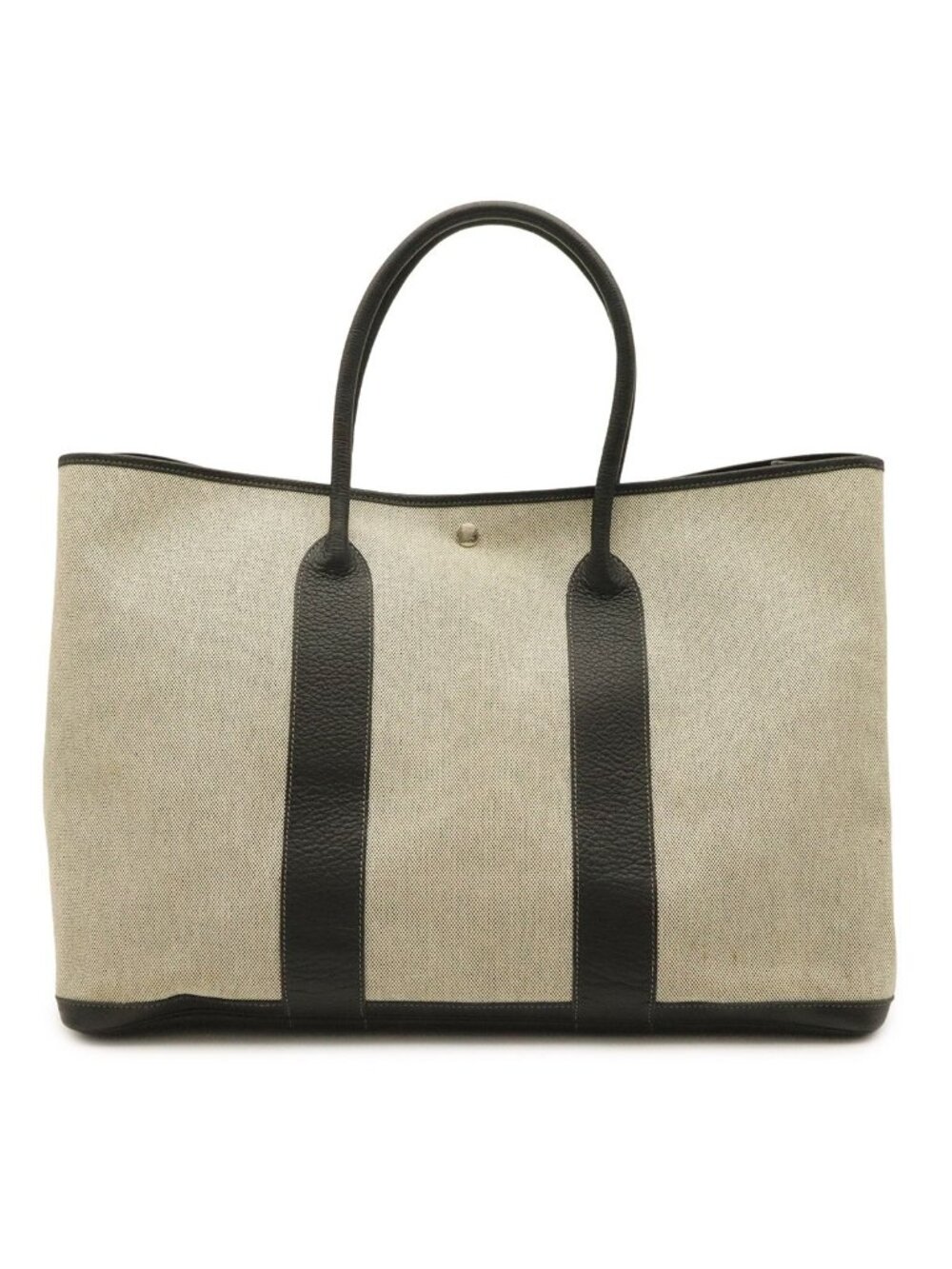 Hermes Garden Party TGM Tote Large Shoulder Bag Toile H Leather Gray Black